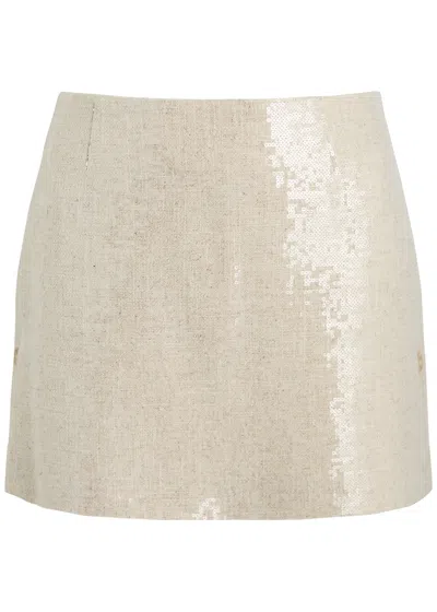 16arlington 16 Arlington Quattro Sequin-embellished Woven Mini Skirt In Cream