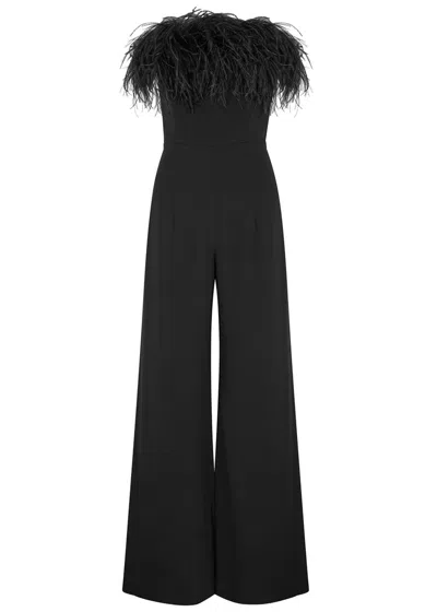 16arlington 16 Arlington Taree White Feather-trimmed Jumpsuit In Black