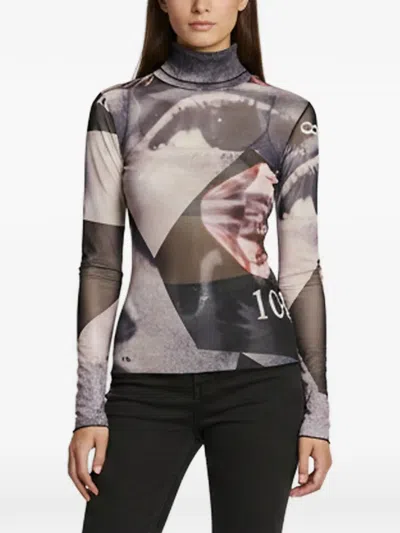 Pre-owned 16arlington Abstract-print Turtleneck Sweatshirt In Grey