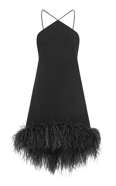 16arlington Addy Feather-trimmed Crepe Mini Dress In Black