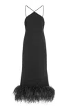 16arlington Ade Feather-trimmed Crepe Midi Dress In Black