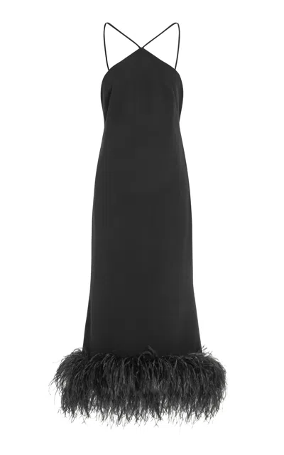 16arlington Ade Feather-trimmed Crepe Midi Dress In Black