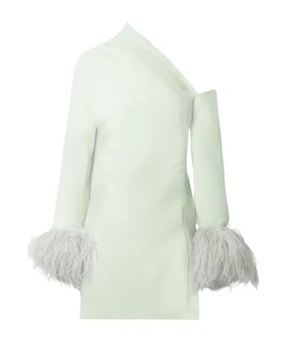 16arlington Adelaide One-shoulder Feather-trimmed Crepe Mini Dress In White