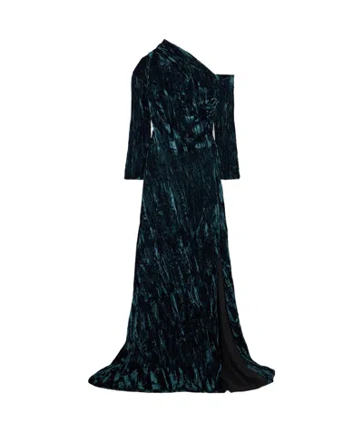 16arlington Alder One-shoulder Crushed-velvet Gown In Black