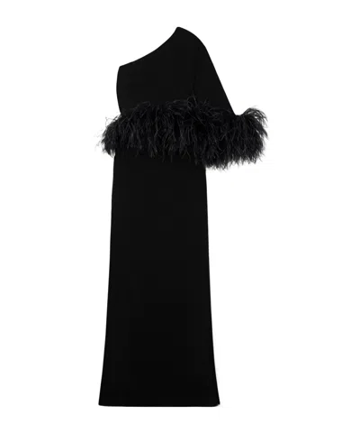 16arlington Alder One-shoulder Feather-trimmed Crepe Gown In Black
