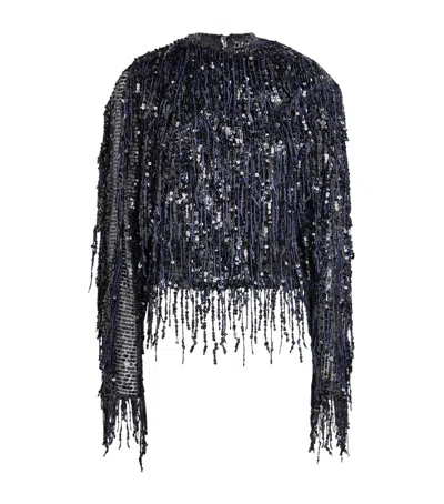 16arlington Asymmetric Sequin Auro Blouse In Navy