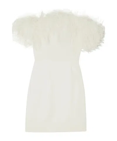 16arlington Ava Off-the-shoulder Feather-trimmed Crepe Mini Dress In Ivory