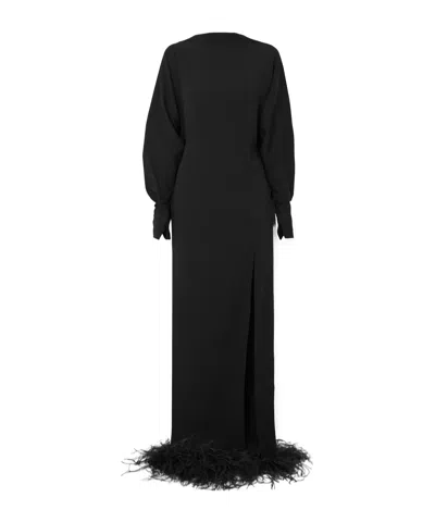 16arlington Backless Feather-trimmed Crepe Dress In Black