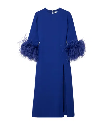 16arlington Billie's Long Dress With Feather Trimmings In Blue
