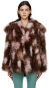 16arlington Brown & Pink Genoa Feather Coat In Chocolate/pink