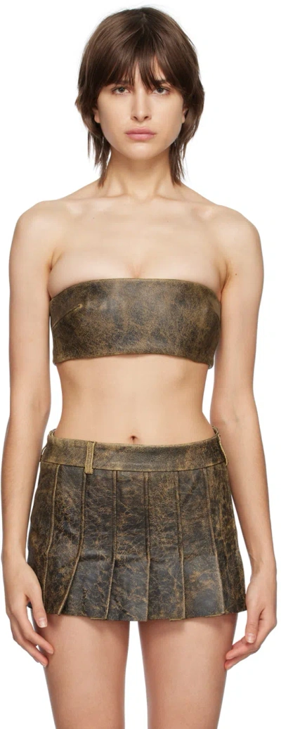 16arlington Brown Blaise Leather Tube Top In Sand/cracked Black