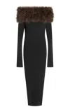 16arlington Canter Feather-trimmed Midi Dress In Black