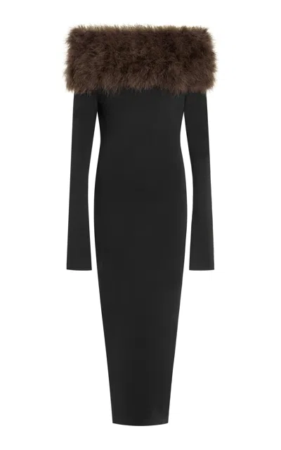 16arlington Canter Feather-trimmed Midi Dress In Black