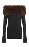 16arlington Canter Feather-trimmed Top In Black