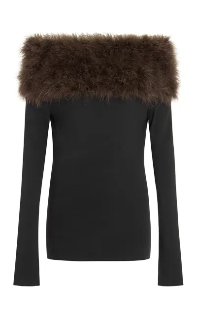 16arlington Canter Feather-trimmed Top In Black