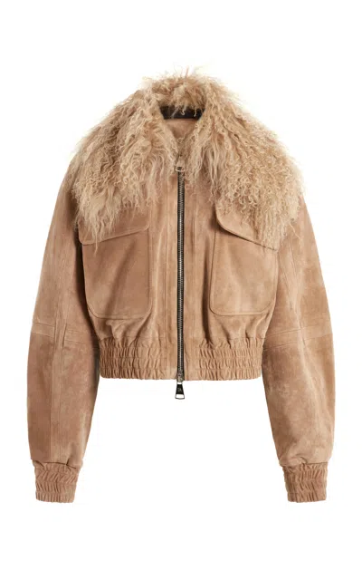 16arlington Cie Fur-trimmed Suede Jacket In Nude