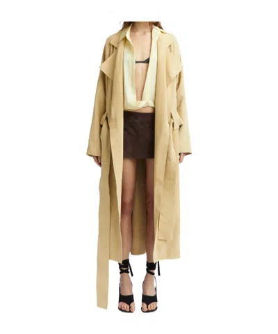 16arlington Cinzia Belted Suede Trench Coat In Neutral
