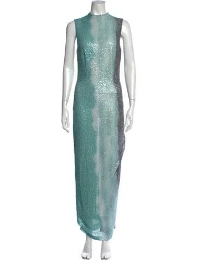 Pre-owned 16arlington Colorblock Pattern Long Dress In Green