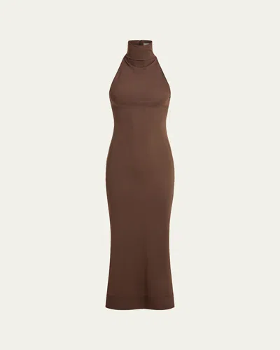 16arlington Covey High-neck Midi Dress In Brown