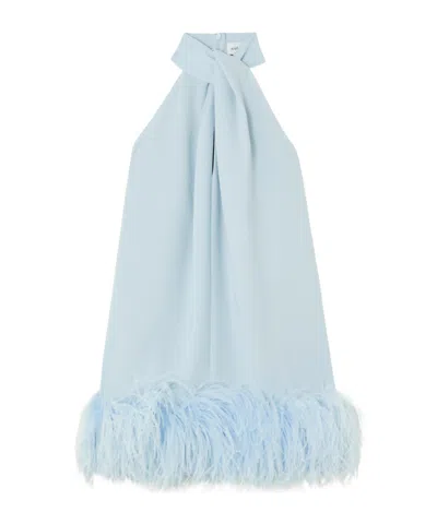 16arlington Cynthia Feather-trimmed Crepe De Chine Halterneck Mini Dress In Blue