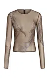 16arlington Darwin Embellished Mesh Top In Brown
