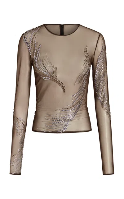 16arlington Darwin Embellished Mesh Top In Brown