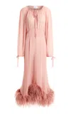 16arlington Davis Feather-trimmed Georgette Midi Dress In Pink