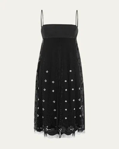 16arlington Dorit Lace-trim Silk Midi Dress In Black