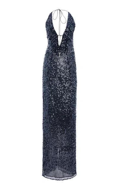 16arlington Eima Sequined Net Gown In Blau