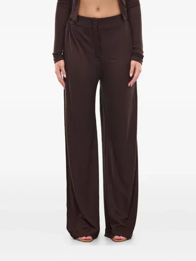 16arlington Elastic-waist Palazzo Pants In Brown