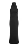 16arlington Ennio Halter Satin-back Crepe Gown In Black