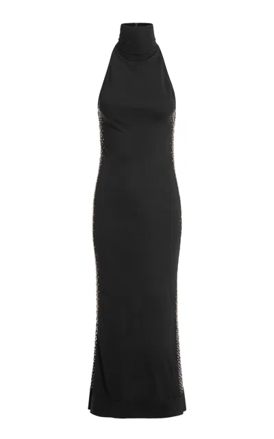 16arlington Ennio Halter Satin-back Crepe Gown In Black
