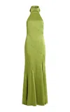 16arlington Ennio Halter Satin-back Crepe Gown In Green