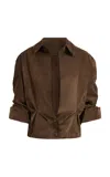 16arlington Erco Open-front Suede Jacket In Brown