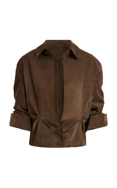16arlington Erco Open-front Suede Jacket In Brown