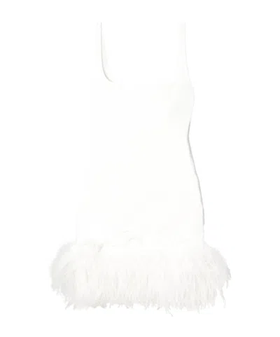 16arlington Sior Feather-trimmed Crepe Mini Dress In White