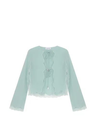 16arlington Filipa Lace-trim Tie-front Blouse In Green
