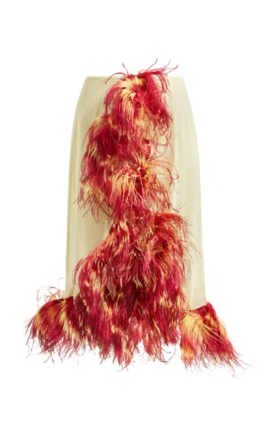 16arlington Flora Feathered Pencil Skirt In Multi