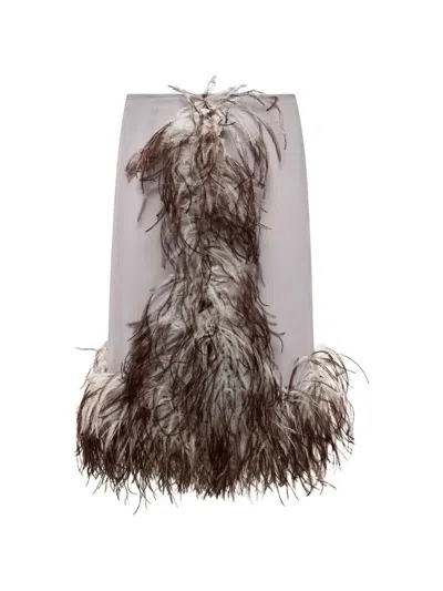 16arlington Flora Feather-trim Midi Skirt In Multi
