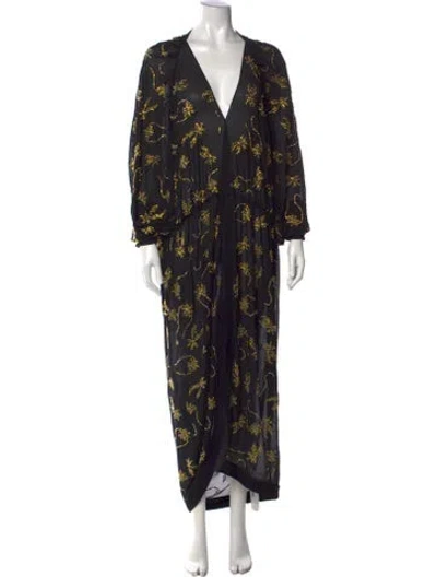 Pre-owned 16arlington Floral Print Long Dress In Black