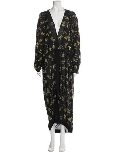 Pre-owned 16arlington Floral Print Long Dress W/ Tags In Black