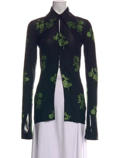 Pre-owned 16arlington Floral Print Long Sleeve Top In Black/green