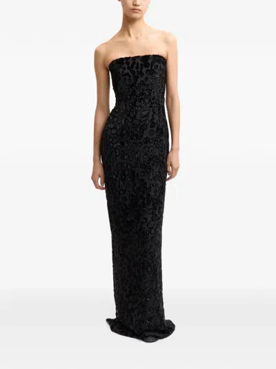 16arlington Frasia Devoré Strapless Bodycon Maxi Gown Dress In Black