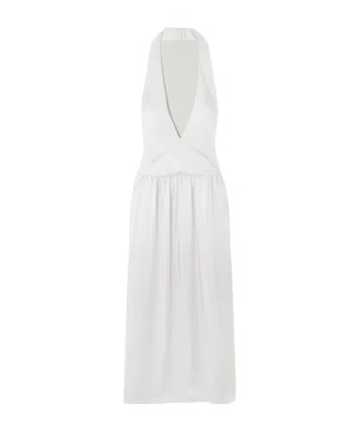 16arlington Salina Gathered Satin Halterneck Gown In Silver