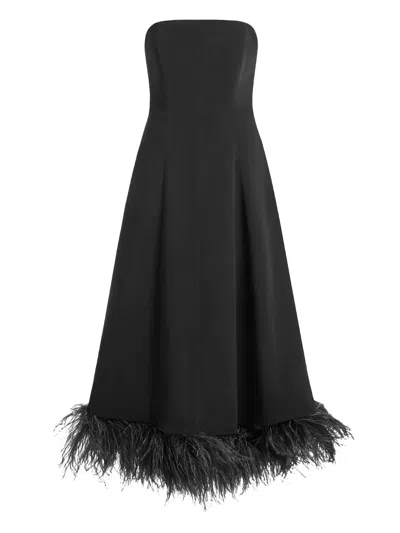 16arlington Gioele Feather-trim Midi Dress In Black