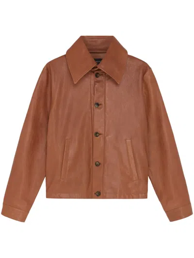 16arlington Haeto Single-breasted Leather Jacket In Braun