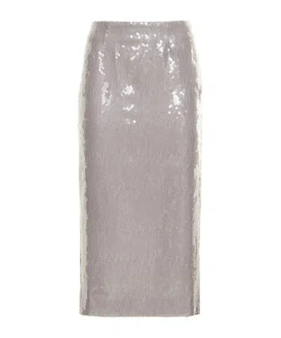 16arlington Halie Sequined Midi Skirt In Silver