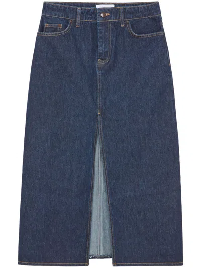 16arlington Ille Front-slit Denim Midi Skirt In Blue