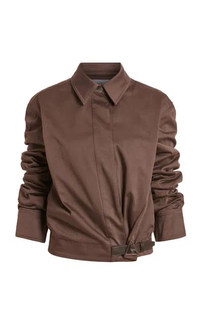 16arlington Jolie Ruched Cotton-sateen Jacket In Brown