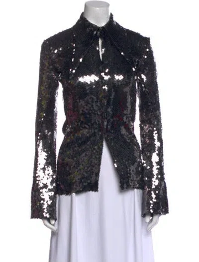 Pre-owned 16arlington Lace Pattern Long Sleeve Blouse In Black